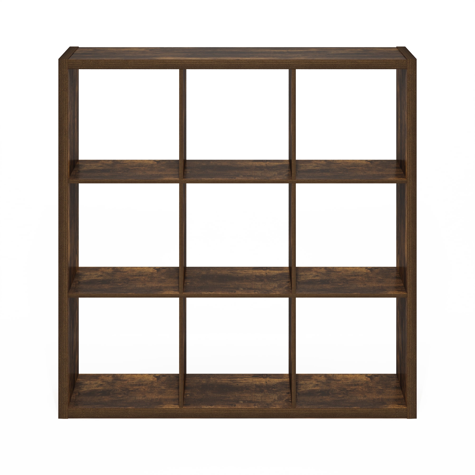 Furinno CUBICLE Open Back Decorative Cube Storage Organizer in 9-Cube Amber Pine