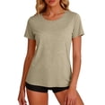 thumbnail image 3 of Tqcoqu Womens Workout Short Sleeve Shirts Round Neck with Breathable Mesh Lightweight for Fitness Yoga Running,Khaki,Women's S-XXL, 3 of 10