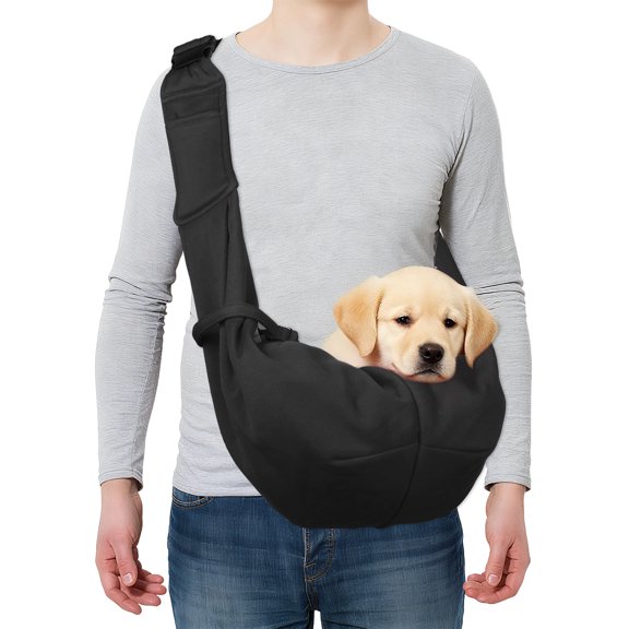 Uxcell Dog and Cat Sling Carrier Up to 16.5 Lbs, Hand-Free Reversible Pet Sling Carrier with Adjustable Strap and Pocket, (Black, 1 Pcs) Intended for Hiking / Camping / Traveling