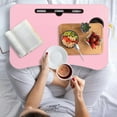 thumbnail image 5 of PHANCIR Foldable Lap Desk, 23.6 Inch Portable Wood Laptop Desk Table Workspace Organizer Bed Tray with iPad Slots, Cup Holder and Drawer, Anti-Slip for Working Reading Writing, Eating, Watching-Pink, 5 of 7