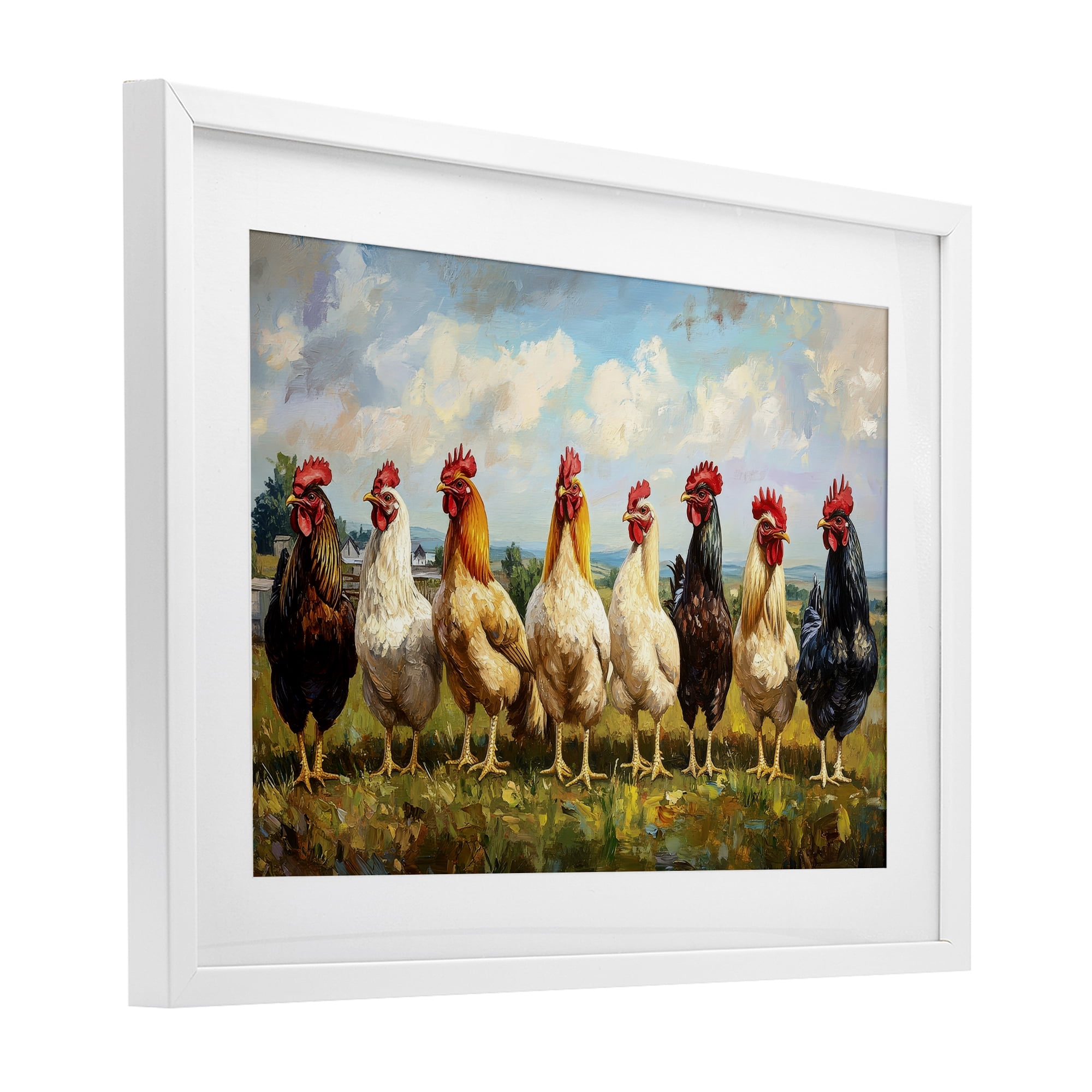 Stupell Industries Chicken Brood on Horizon White Framed Print Under Glass, design by Petal Prints Design