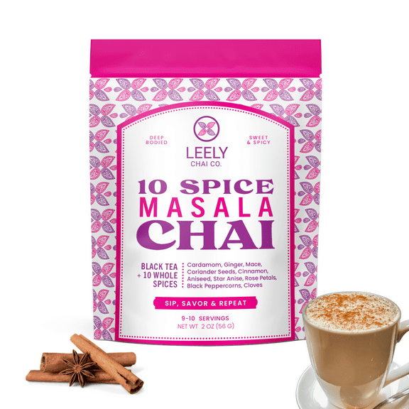 Leely Chai Masala Chai Loose Leaf. Organic Assam Black Tea with whole spices, Small Batch, Authentic Brew or Steep – 2 OZ, 10 Cups