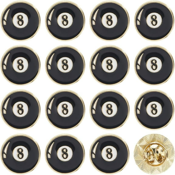 20Pcs Billiard Pins Sport Brooch Pins Enamel Black Metal Eight Ball Logo Round 0.71 Inch Small Alloy Lapel Brooches Accessories for Backpacks Bags Clothes Hats Shirts Tie DIY Decorations Black DIY