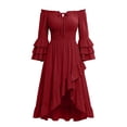 thumbnail image 4 of WAYUTE Pirate Costume for Women Off The Shoulder Flared Sleeve Solid Color Asymmetrical Ruffle A Line Dress Party Outfit Stylish Stage Performance, 4 of 5