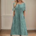 thumbnail image 2 of Vestido largo de verano para mujer: vestido informal de manga corta con cuello en V, botones y bolsillos, estilo boho maxi, 2 of 2