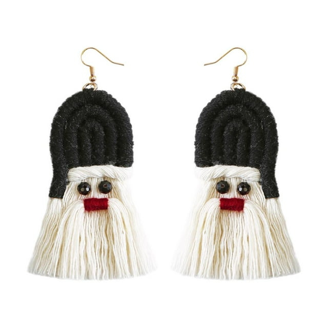Pendientes de Tejido Yuyangstore Serie de Navidad Regalos de Papá Noel Bohemio Borla Negra
