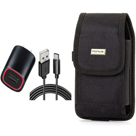 Home Charger & Case Belt Clip for iPhone 15 Pro - 2.4A USB Cable TYPE-C 6ft and Swivel Holster Rugged Cover R5O for iPhone 15 Pro (6.1")