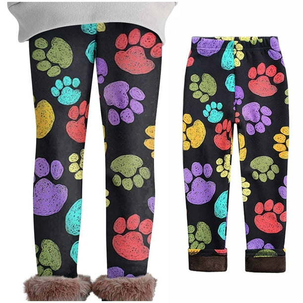 LSLJS Girls' Fleece Lined Leggings Winter Warm Thick Printed Trousers  Toddler Ankle Length Pants Casual Plush Leggings on Clearance
