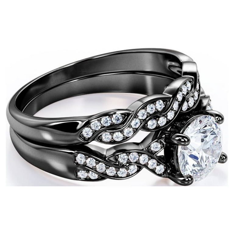 Minimalist 18k Round Cut Moissanite Wedding Ring Set from Black Diamonds  New York