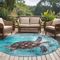 thumbnail image 5 of 8ft Round Rug, Coastal Sea Turtle Non-Skid Rubber Backing Large Area Rugs - Living Room Bedroom Home Office, Blue Nautical Summer Beach Vintage Indoor Floor Mat Carpets Washable Rug, 5 of 9