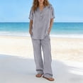 thumbnail image 5 of Womens Casual 2 Piece Sets V Neck Short Sleeve Button Top Elastic Waist Pants Matching Lounge Set 2026 Trendy Summer Outfits, 5 of 6
