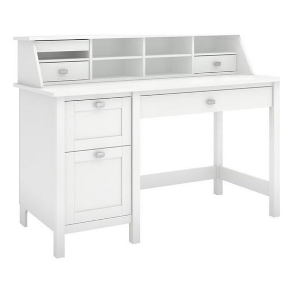 Atlin Designs Modern Wood Computer Desk with 2 Drawer Pedestal in White