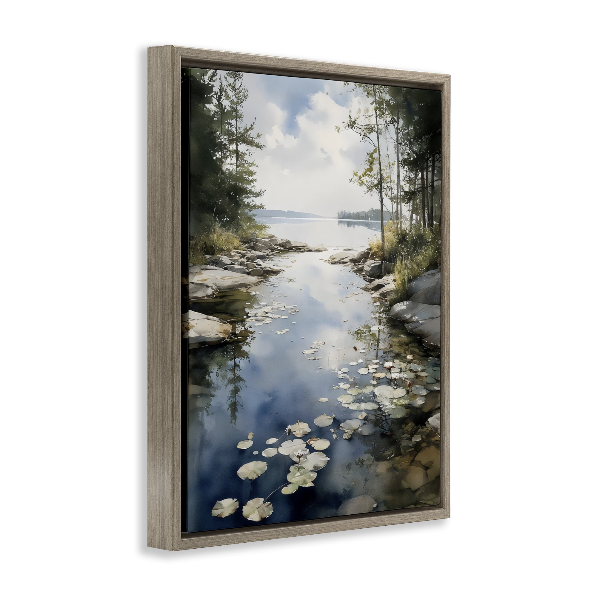 Stupell Industries Lilypad Inlet Reflection Brown Framed Floater Canvas Wall Art, design by Franklyn Gregory