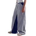 thumbnail image 2 of Pantalon à Rayures Taille Basse pour Femmes, à Enfiler, à Cordon, Boho, Jambe Grand, Bleu Marine, P, 2 of 9