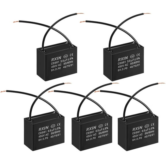 Uxcell 38x20x30mm 3.5uF 450V AC 2 Wires CBB61 Ceiling Fan Capacitors 5 Pack
