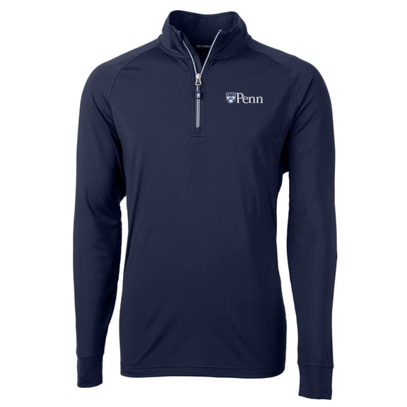 Men's Cutter & Buck Navy Pennsylvania Quakers Big & Tall Adapt Eco Knit Quarter-Zip Pullover Jacket