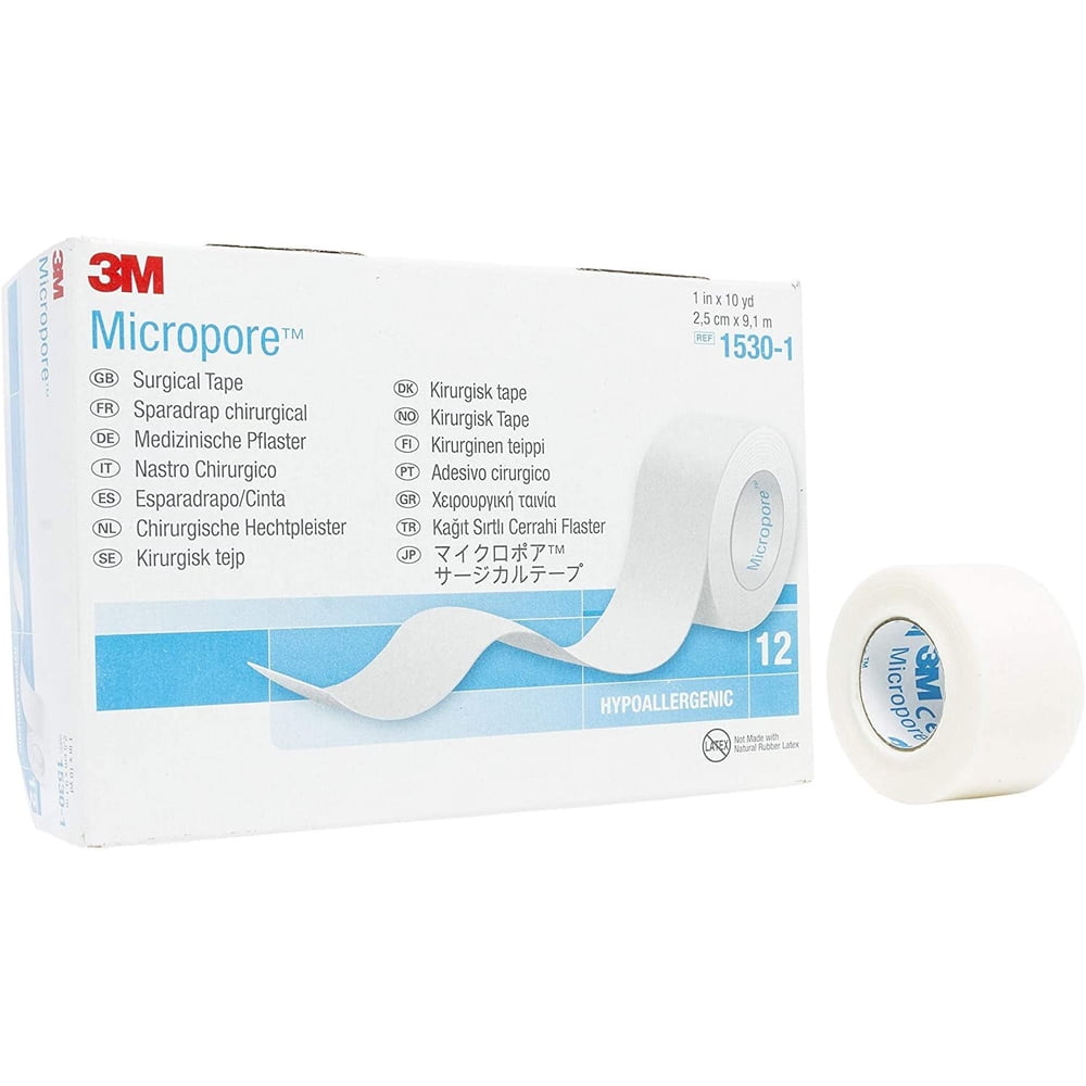 3M Micropore Tape 13501, Box of 12 Rolls EA, Pack of 2, 1 x 10 yards