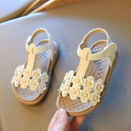 

DancePeanut Kids Girls Elegant Flower Hook & Loop Beach Sandals For Children Hook & Loop Non-Slip Summer Shoes Size 21-35