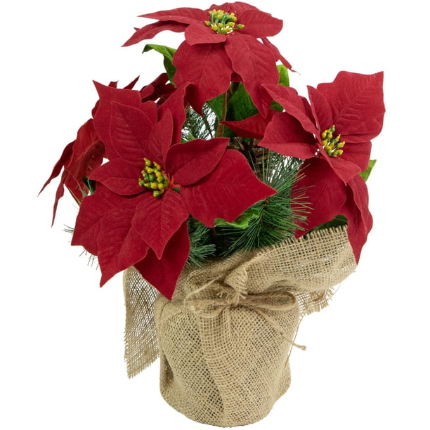 Northlight 13.5" Poinsettia Rouge avec des Pommes de Pin Arrangement Floral Artificiel de Noël