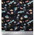 thumbnail image 1 of Soimoi Black Cotton Jersey Fabric Satellite & Planet Galaxy Print Sewing Fabric Yard 58 Inch Wide, 1 of 3