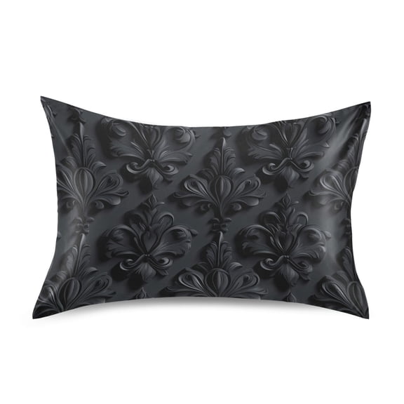 Satin Pillow Case Standard Silk Pillow Cover for Hair and Skin Envelope Closure 3d Dark Black Damask 20"x26"