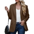 thumbnail image 4 of Brglopf Womens Bussiness Casual Blazers Open Front Long Sleeve Work Office Blazer Jacket Button Notch Lapel Fall Fashion Suit Coat(Brown,L), 4 of 8