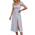 thumbnail image 4 of Coduop Women Floral Boho Dress Short Sleeve Ruffle Summer Split Swing Maxi Dresses, 4 of 9