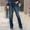 Dark Blue, variant on RQYYD Women Mid Waisted Bootcut Jeans Zip Stretchy Slim Casual Double Button Flare Denim Pains with Distressed Pocket