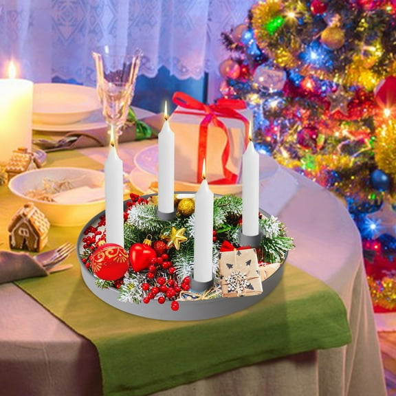 HongHeng Advent Candle Holder Magnetic Candle Tray for Taper Candles Round Metal Candle with 4 Magnetic Holders Decorative Tray Festive Advent Candle Stand