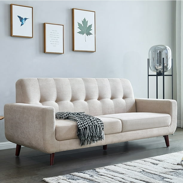 Clearance Beige Mid Century Modern Sofa 79 W Fabric Clearance Beige Mid Century Modern Sofa