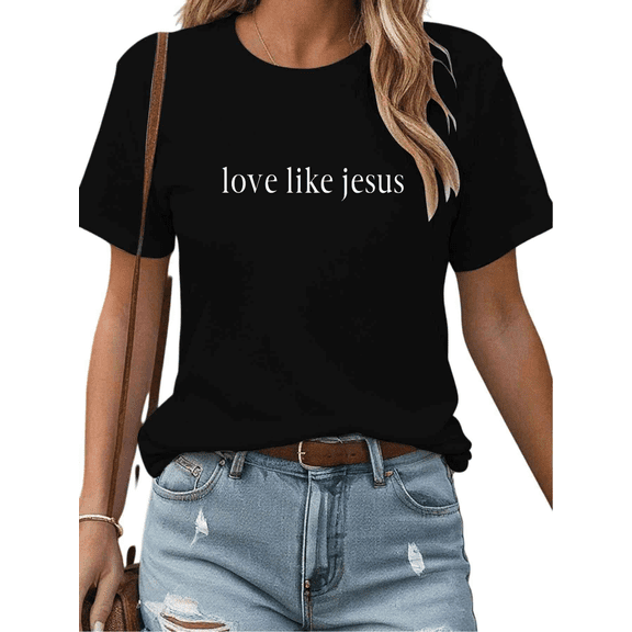 Black Print Tshirt Cotton Graphic Tees Shirts Minimalist White love like jesus Christian Motif Fellowship Gathering Wear S-5XL Plain Tops