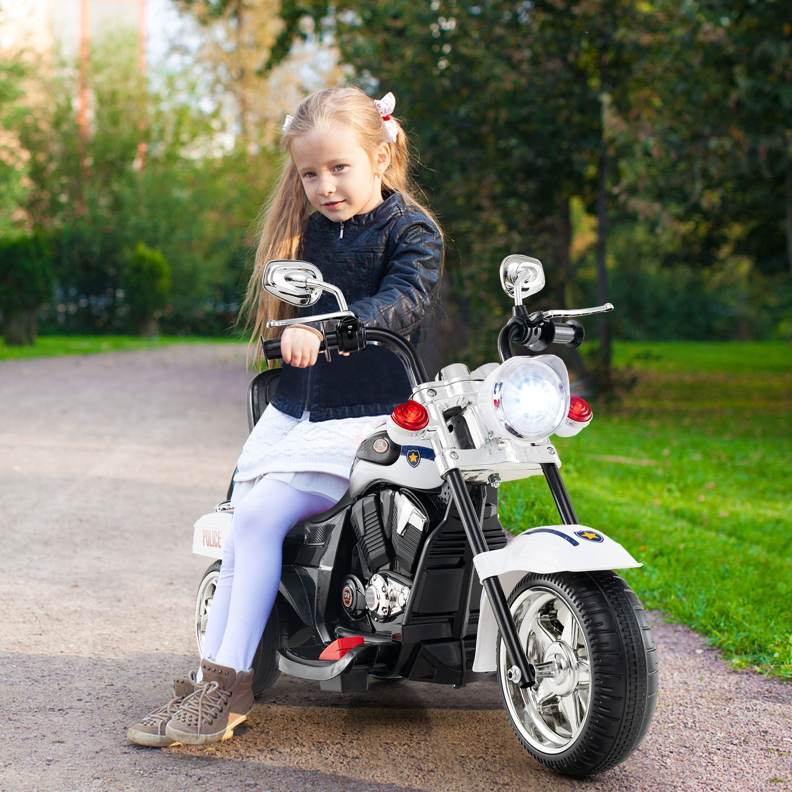 Gymax 6V Electric Kids Motorcycle 3-Wheel Ride On Toy w/ Adjustable Headlight White