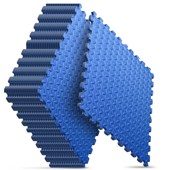 Home Gym Mat, Puzzle Exercise Mat, EVA Interlocking Foam Floor Tiles for Home Workout Equipment and Kids' Play Areas - Blue, 24 in x 24 in x ½ in - 16 Tiles