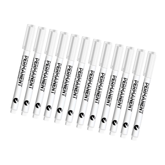 1/12Pcs White Permanent Marker 0.2mm Tip Quick Drying Water Resistant for Card Making Painting Paper Leather Metal