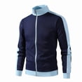 thumbnail image 3 of HBGVBA Men's Track Jacket, Stand Collar Full‑Zip Color Blocked Sport Coat, Contrast Stripe Ribbed Cuff Outerwear for Gym Running Daily Casual Wear, 3 of 6