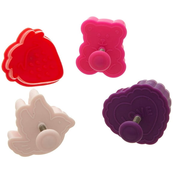 Ateco Valentine Themed Plunger Cutters, Set of 4 Shapes for Cutting Decorations & Direct Embossing, Spring-loaded Handle, Food Safe Plastic