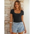 thumbnail image 3 of ANRABESS Ribbed Knit Bodysuit Top for Women Short Sleeve Scoop Neck Fitted One Piece Shirt, Casual Summer Going Out Top, 3 of 9