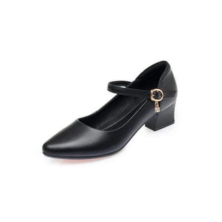 

SIMANLAN Womens Dress Shoes Mary Jane Heels Pointed Toe Pumps Comfort Low Heel Dance Shoes Black 4