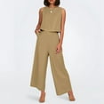 thumbnail image 2 of Conjunto de dos piezas de lino de color liso para mujer: top corto sin mangas con botones y pantalones de pierna ancha, tejido transpirable para el verano, 2 of 8