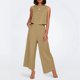 thumbnail image 2 of Conjunto de dos piezas de lino de color liso para mujer: top corto sin mangas con botones y pantalones de pierna ancha, tejido transpirable para el verano, 2 of 8