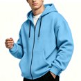 thumbnail image 6 of Eygvbb Men's Full Zip Hoodie Solid Long Sleeve Sweatshirt Jacket Drawstring Hood Front Pocket Loose Fit Fashion Casual Outerwear, 6 of 8