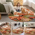 thumbnail image 2 of Round Rug 3ft Area Rug, Thanksgiving Fall Harvest Pumpkin Truck Area Rugs for Living Room Bedroom, Sunflower Leaves on Linen Floor Mat Non-Slip Non-Shedding Carpet Indoor Accent Rugs, 2 of 9