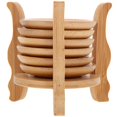 thumbnail image 1 of 1 Set Round Bamboo Coasters with Coaster Holder for Coffee Tea Table Use, 1 of 5