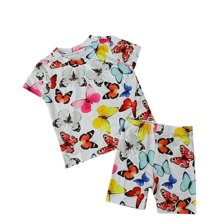 

KI-8jcuD Girls Clothing Sets Kids Toddler Baby Children Girls Print Summer Short Sleeve Tshirt Shorts Tops Pants Sets Outfits Clothes Headband Gift Set Little Girls Outfits 6 Month Girl Clothes Bab