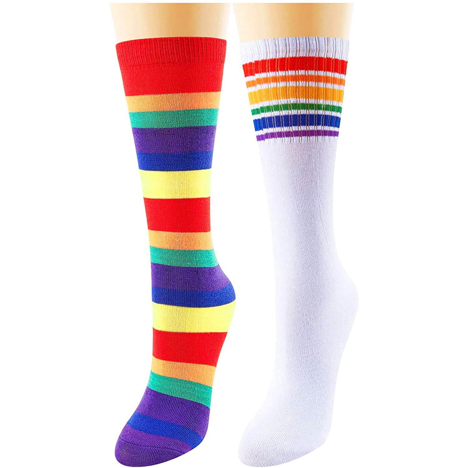 HAPPYPOP girls Funny Knee High Cute Long Striped Stocking Crazy 2 Pairs
