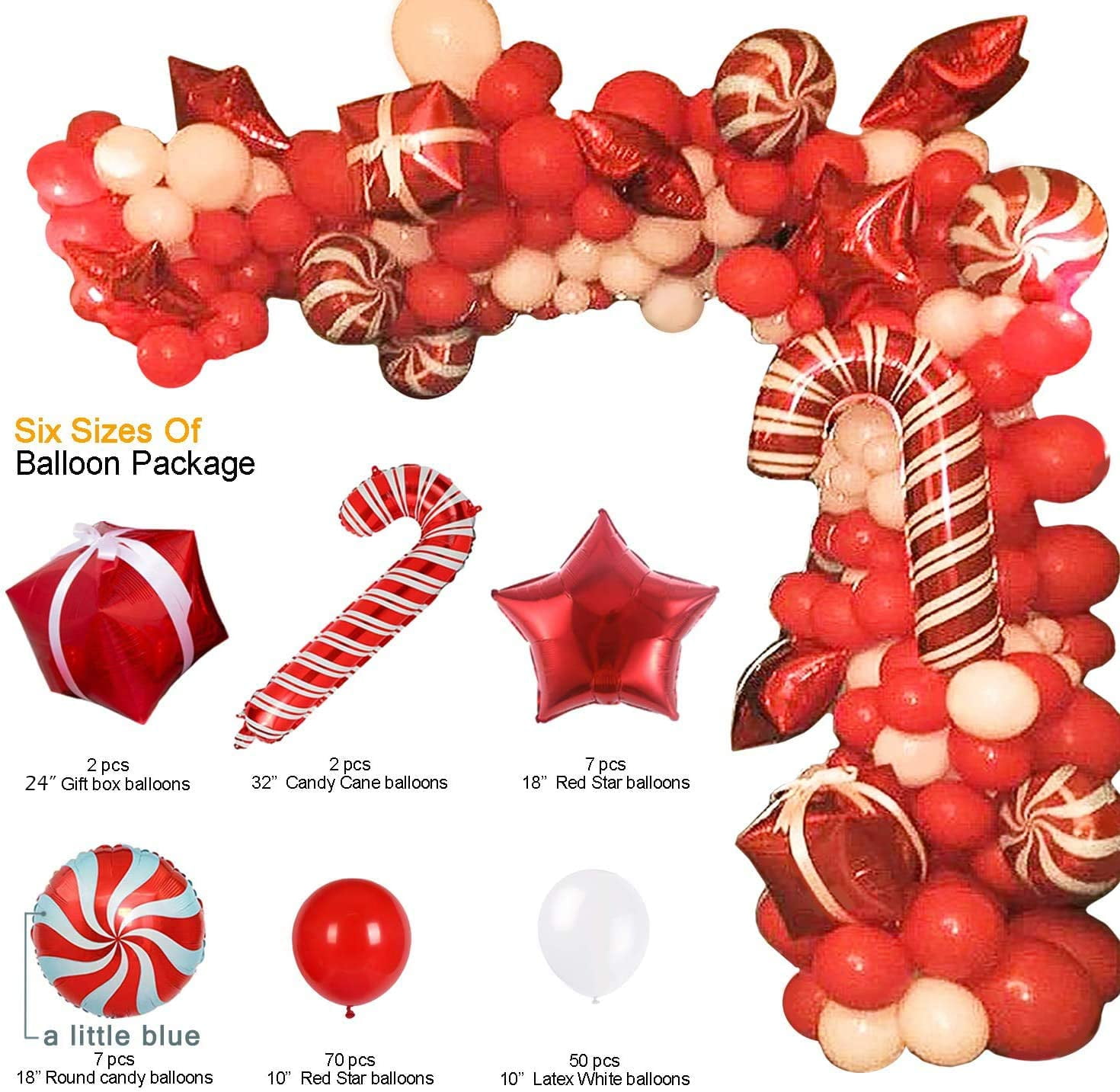 Christmas Balloon Garland Arch Kit 144 Pieces with Christmas Red White Candy Balloons Gift Box Balloons Red Star Balloons for Christmas Party Decorations