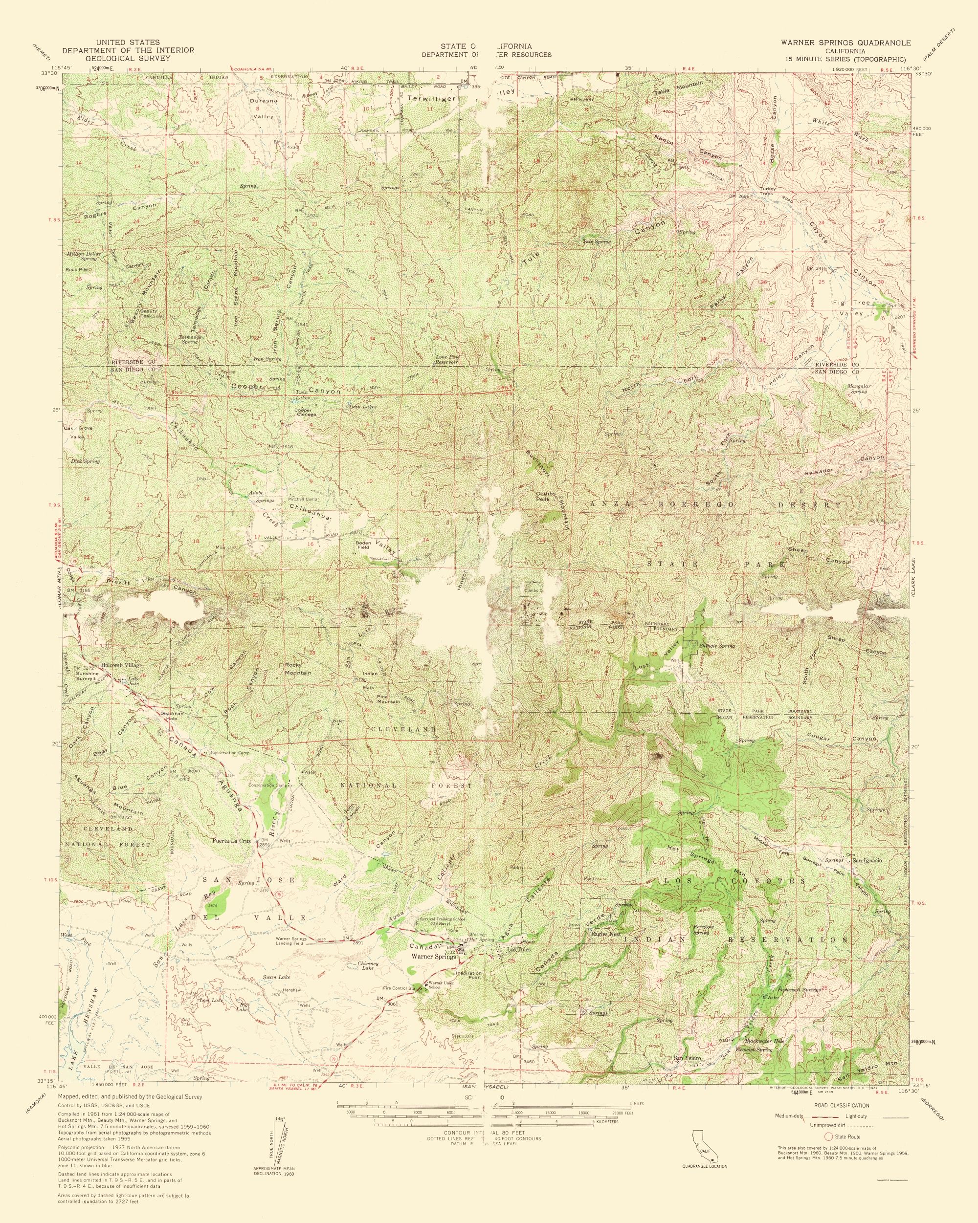Warner Springs California Quad USGS 1961 23 x 28.77