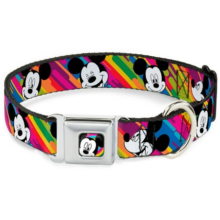 Disney Pet Collar Dog Collar Metal Seatbelt Buckle Mickey Mouse Expressions Multi Color White Black 20 to 31 Inches 1.5 Inch Wide