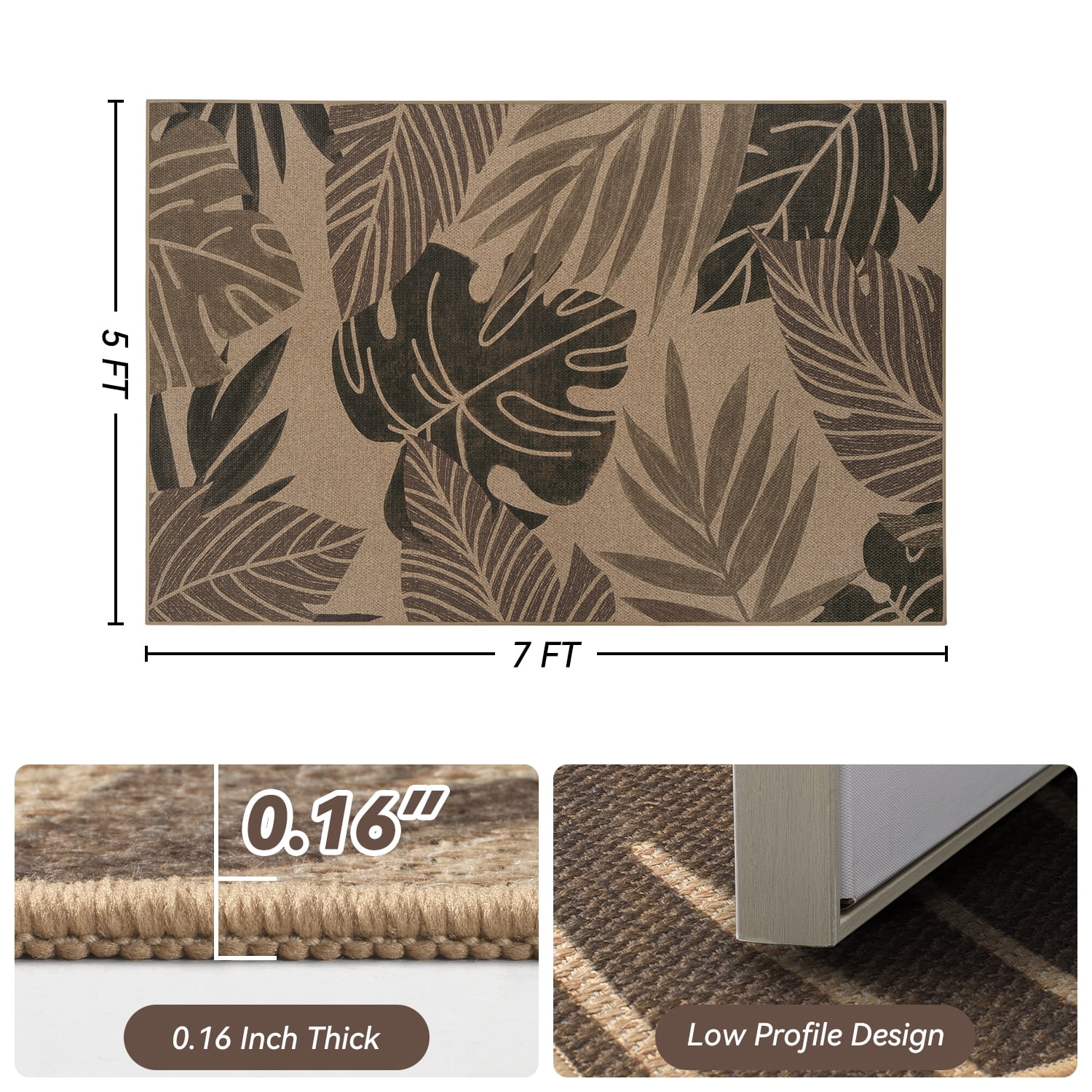 VUNATE Outdoor Rugs Carpet 5'x7' Jute Rug Farmhouse Tropical Washable Patio Rug Distressed Modern Braided Area Rugs Brown Indoor Outdoor Rugs for Living Room Backyard RV Porch
