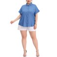 thumbnail image 2 of GRACE & GRANDEUR Women's Plus Size Shirt Button Down Chambray Short Sleeve Shirts 4X Mid Blue, 2 of 6